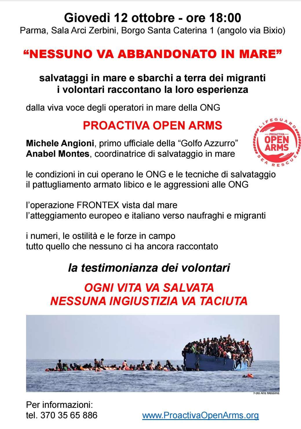 12 ottobre: “Nessuno va abbandonato in mare”, incontro testimonianza con volontari ONG