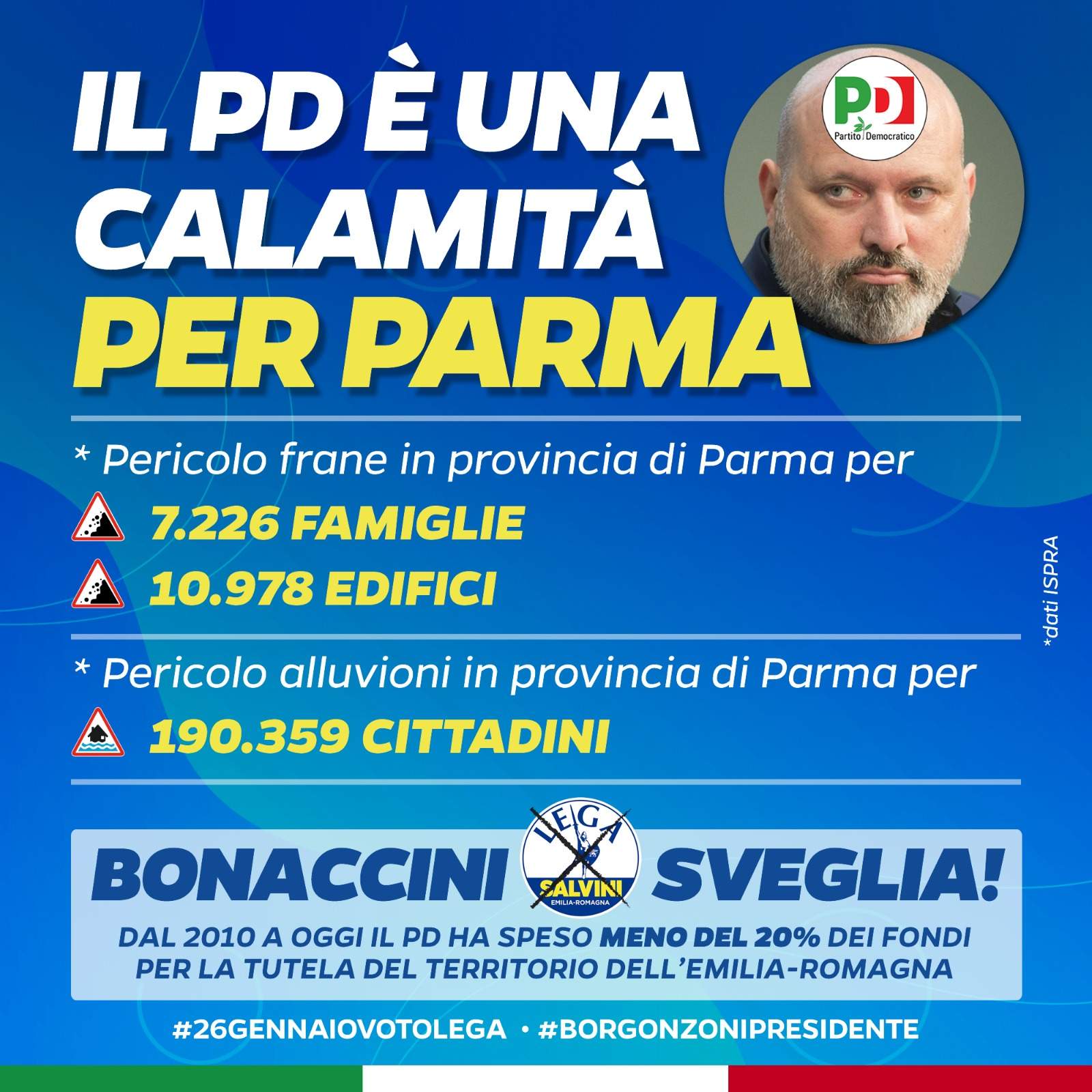 Dissesto idrogeologico, Lega: “Bonaccini non interviene, criticato anche dal suo partito. Apripremo noi i cantieri a Parma”