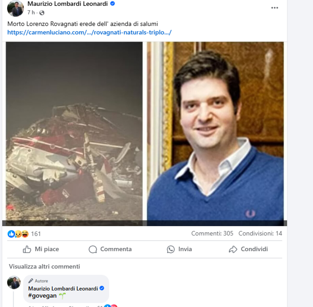 Morte di Lorenzo Rovagnati, c’è anche chi gioisce