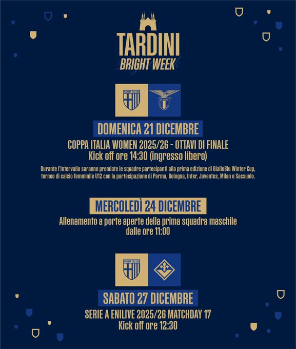 Tardini Bright Week: il Parma si allenerà a porte aperte la mattina della Vigilia al Tardini