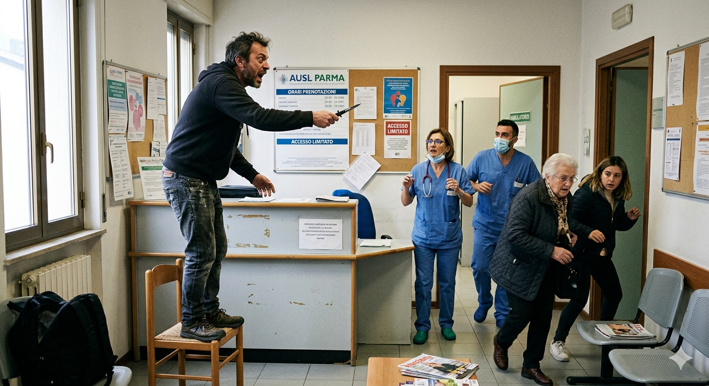 Terrore nel presidio medico di Borgotaro: 37enne armato di coltello sale su una sedia e minaccia i medici