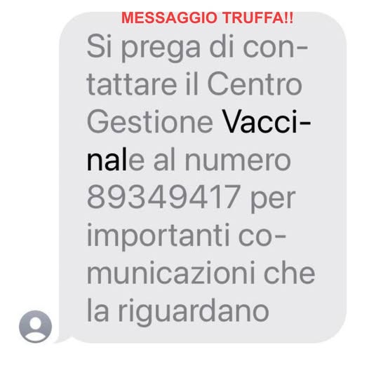 SMS – “Chiama il centro vaccinale” – ma è una truffa