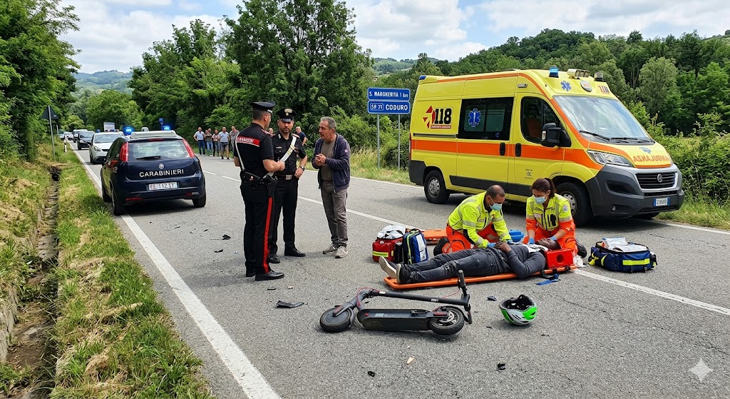 Giallo sulla Provinciale 71: trovato a terra accanto al monopattino, è gravissimo