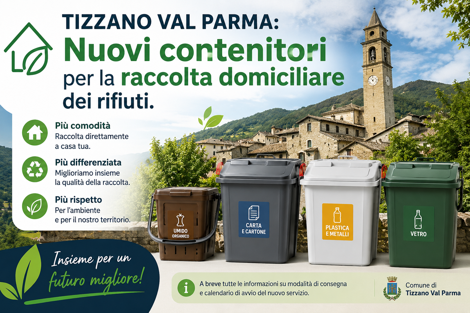 TIZZANO VAL PARMA: Nuovi contenitori per la raccolta domiciliare dei rifiuti